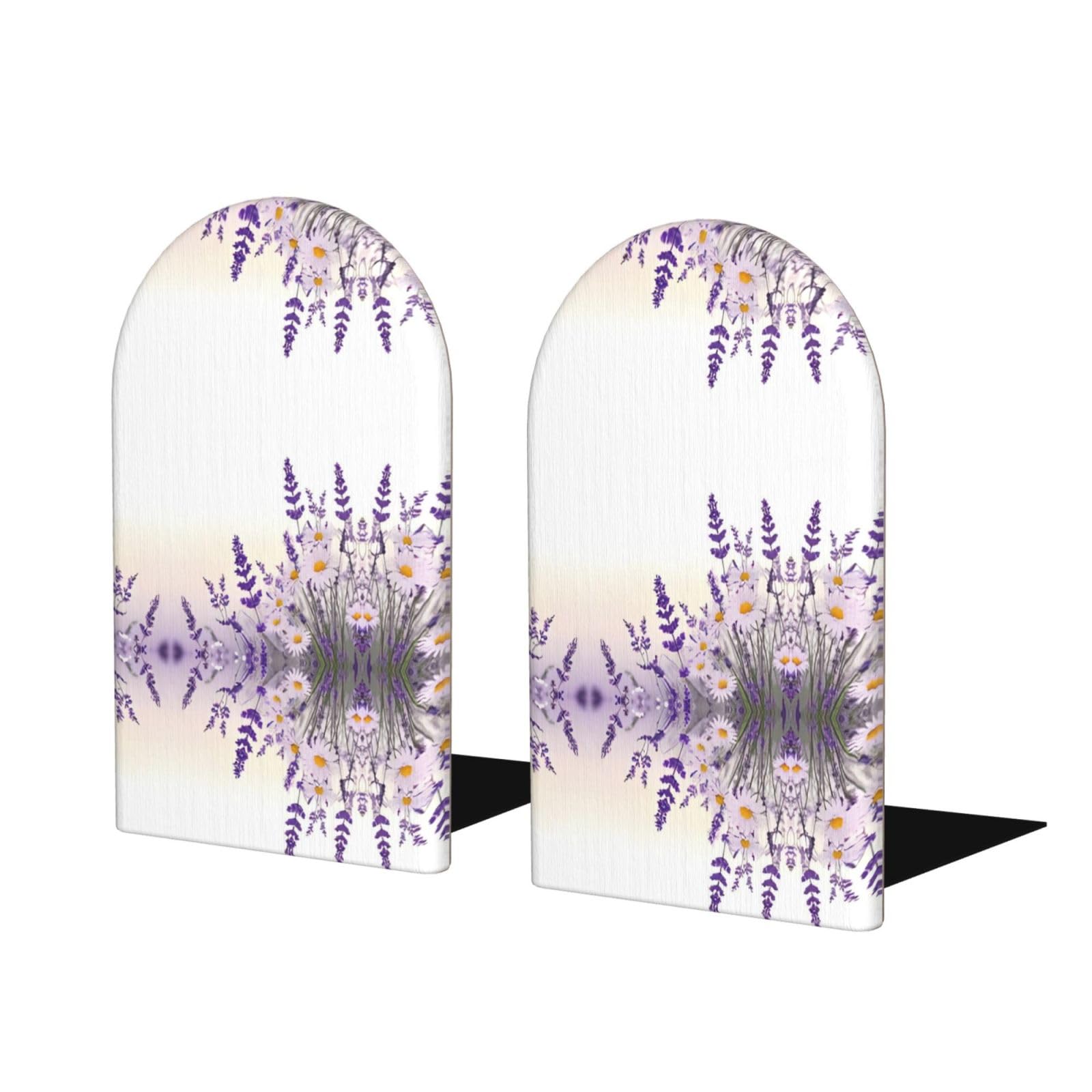Lavender Flower. Stylish Bookends with Full-Print Design Durable Wooden and Metal Bookend Set for Home, Office