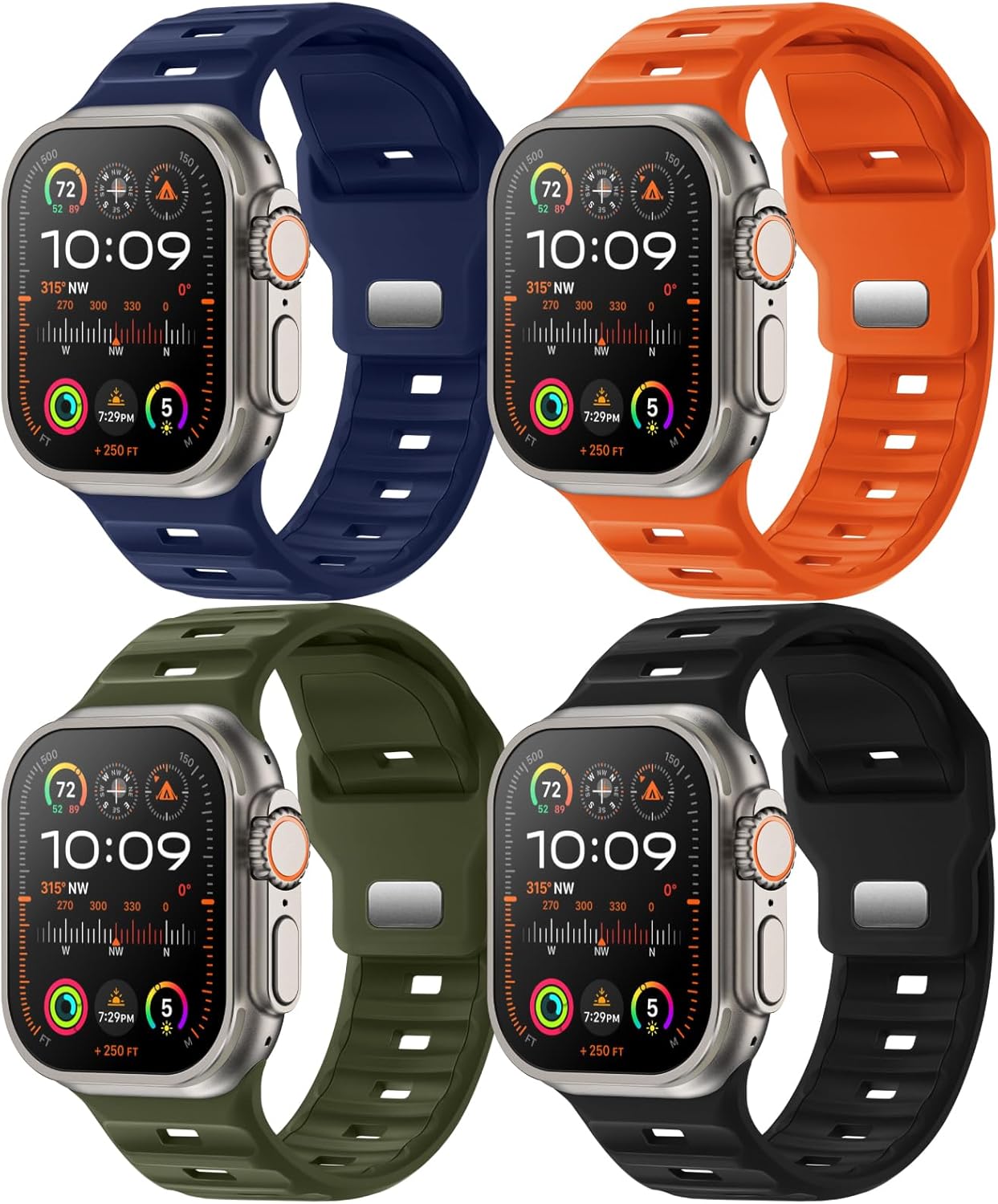 4-Pack Sport Bands Compatible with Apple Watch Ultra 3/Ultra 2/Ultra Band 49mm 46mm 45mm 44mm 42mm for Men, Waterproof Silicone Strap Soft Breathable Wristband for iWatch Serise 11 10 9 8 7 6 5 4 3 SE3/SE