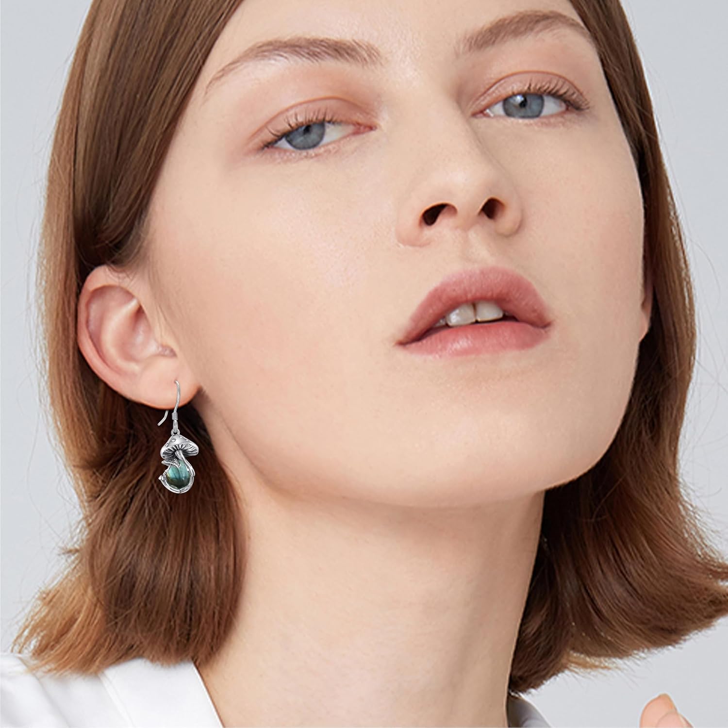 Mushroom Earrings Sterling Silver Moonstone/Moss Agate/Malachite/Turquoise Dangle Earrings Mushroom Mother's Day Jewelry Mothers Day for Women Mom - Image 2