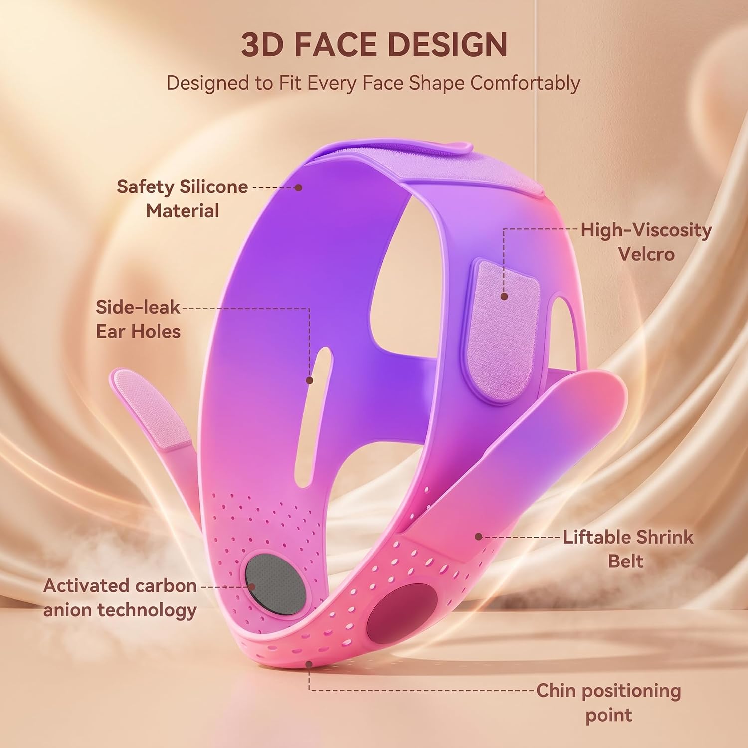 Graphene V-Line Lifting Chin Strap, Reusable Soft Silicone Face Lift Belt for Sleeping, Face Slimming Jaw Contour Strap for Chin & Jawline Definition (Purple)