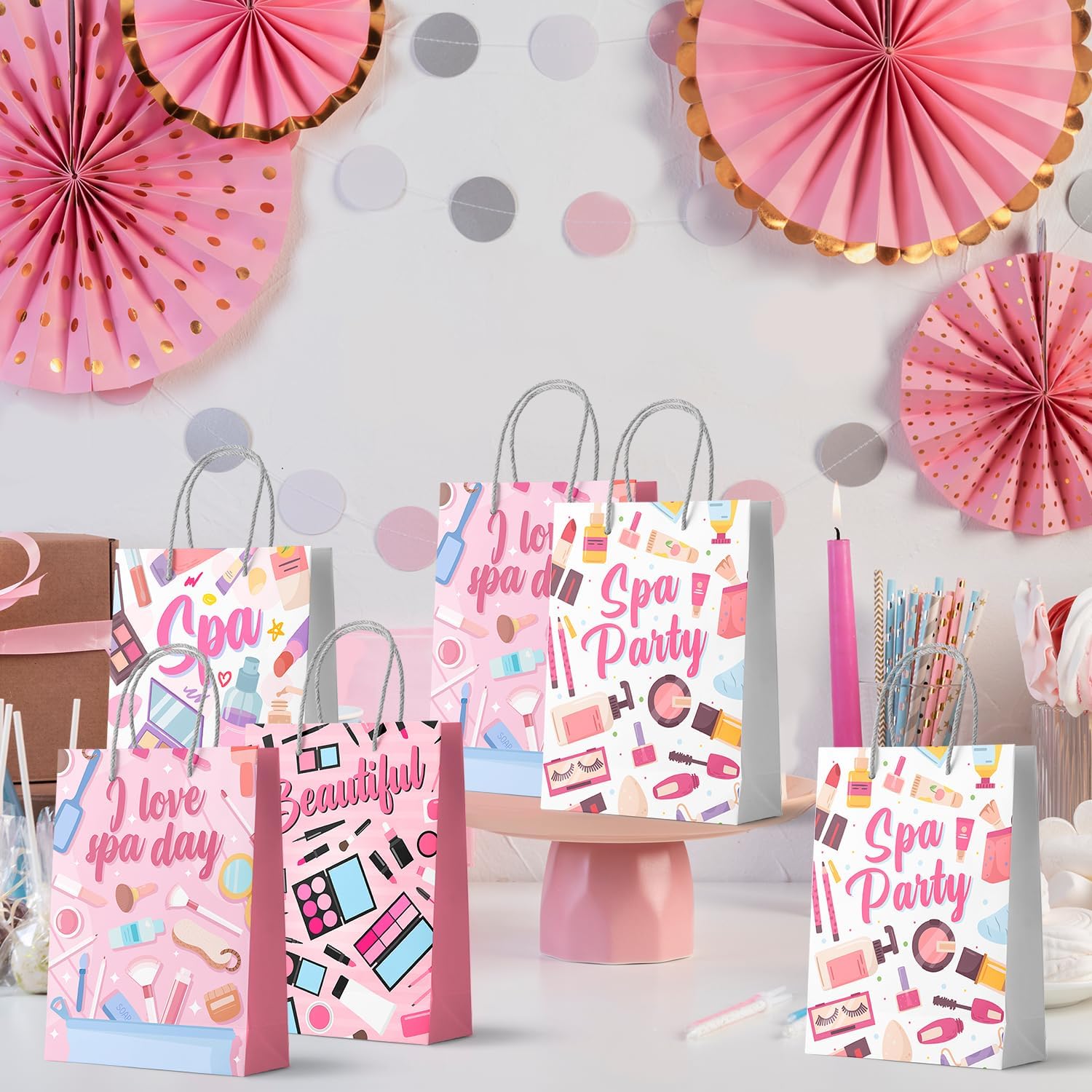 Spa Birthday Party Favor Bags, 16pcs Spa Gift Bags Makeup Goodie Bags for Makeup Birthday Party Decorations - Image 5