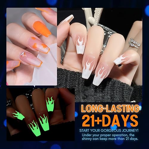 Miniatura 6 de SAVILAND - Juego de esmaltes de uñas que brillan en la oscuridad 24 colores navideños luminosos Esmalte en gel U V neón de secado rápido Efecto de