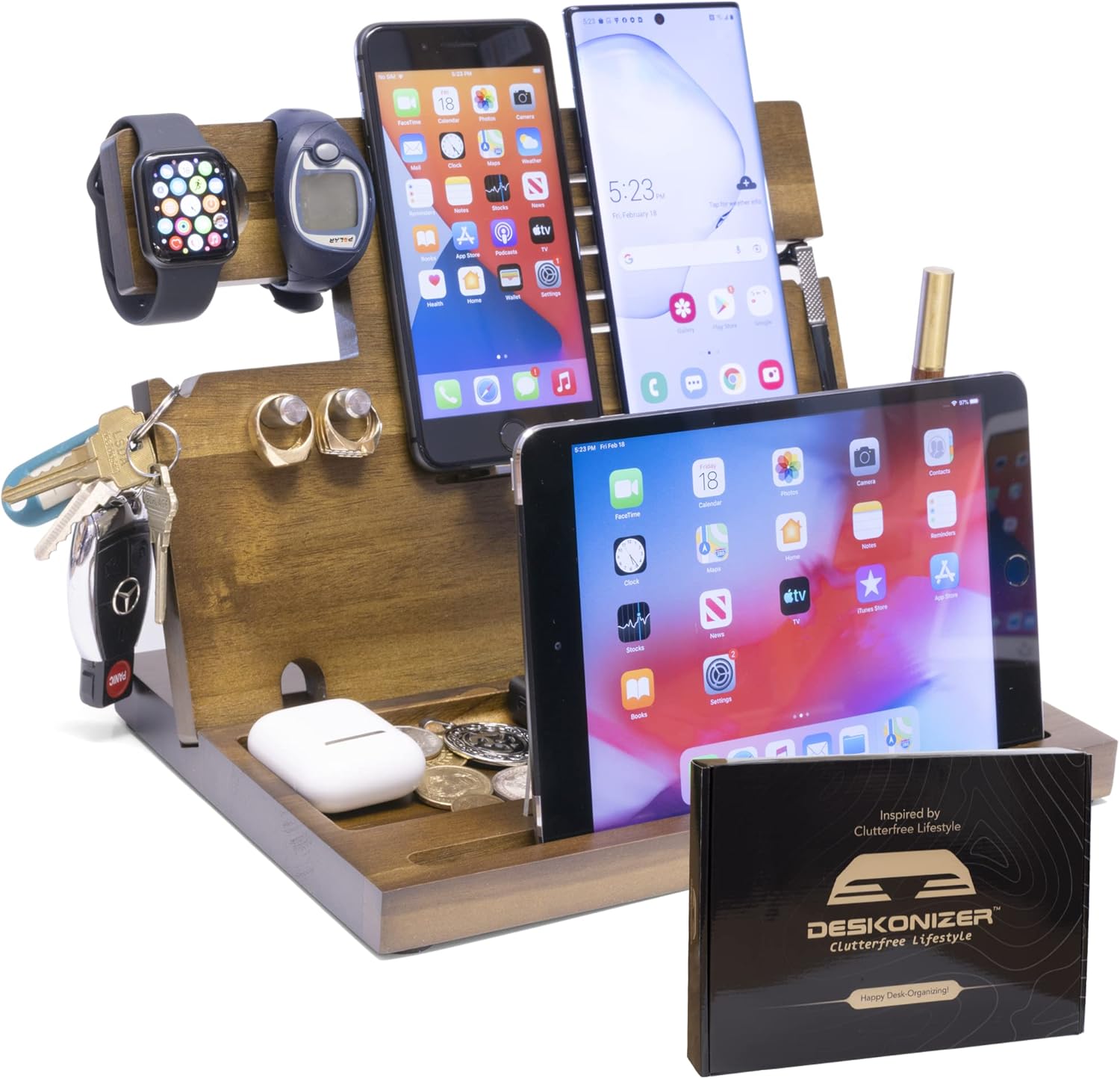 Great Gift for Mom or Wife She’ll Love Stylish Wood Charging Dock for Women – Keeps Jewelry, Phone & Accessories Neat – Gift Mother, Father's Day, Anniversary