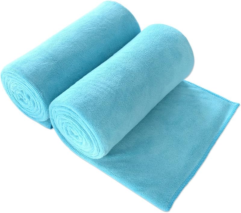 JML Juego de toallas de baño grandes de microfibra, paquete de 2, 30" x 60", aguamarina | Toalla de baño suave, absorbente, de secado rápido, con lazo para colgar para envolver el cabello, sauna, fitness, deporte, yoga, aguamarina