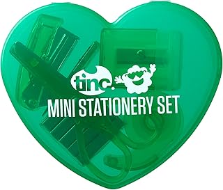 Tinc Mini conjunto de papelaria, vitrina em forma de coração, verde, tamanho único, inclui tesoura, apontador, dispensad...