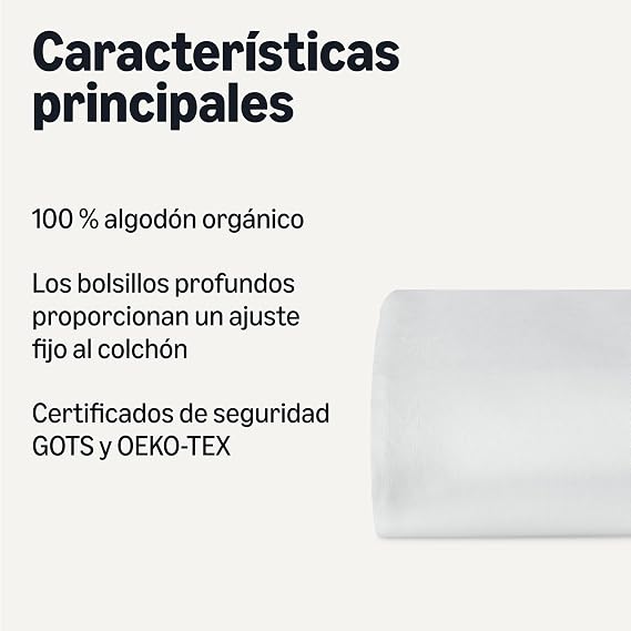 Amazon Basics Organic Cotton Fitted Sheet for 180 cm Beds, 180 x 200 cm, White