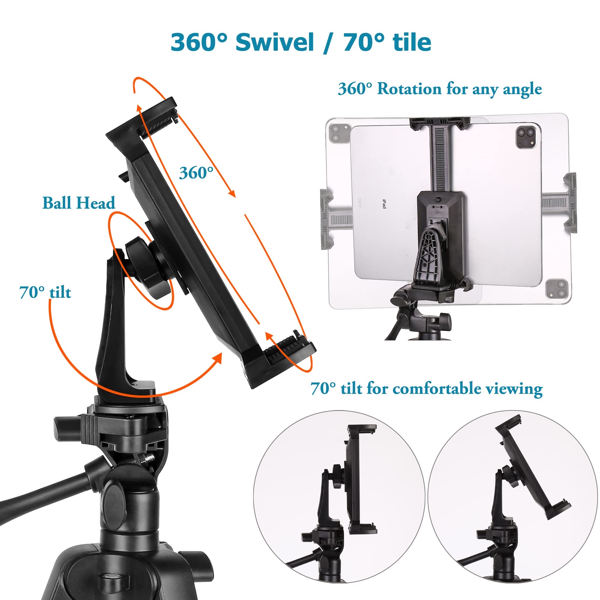 Universal Tablet-Halterung Für Stativ – 360° Drehbar, Für IPad, Samsung Tab, Surface (3,5–13,5 Zoll)