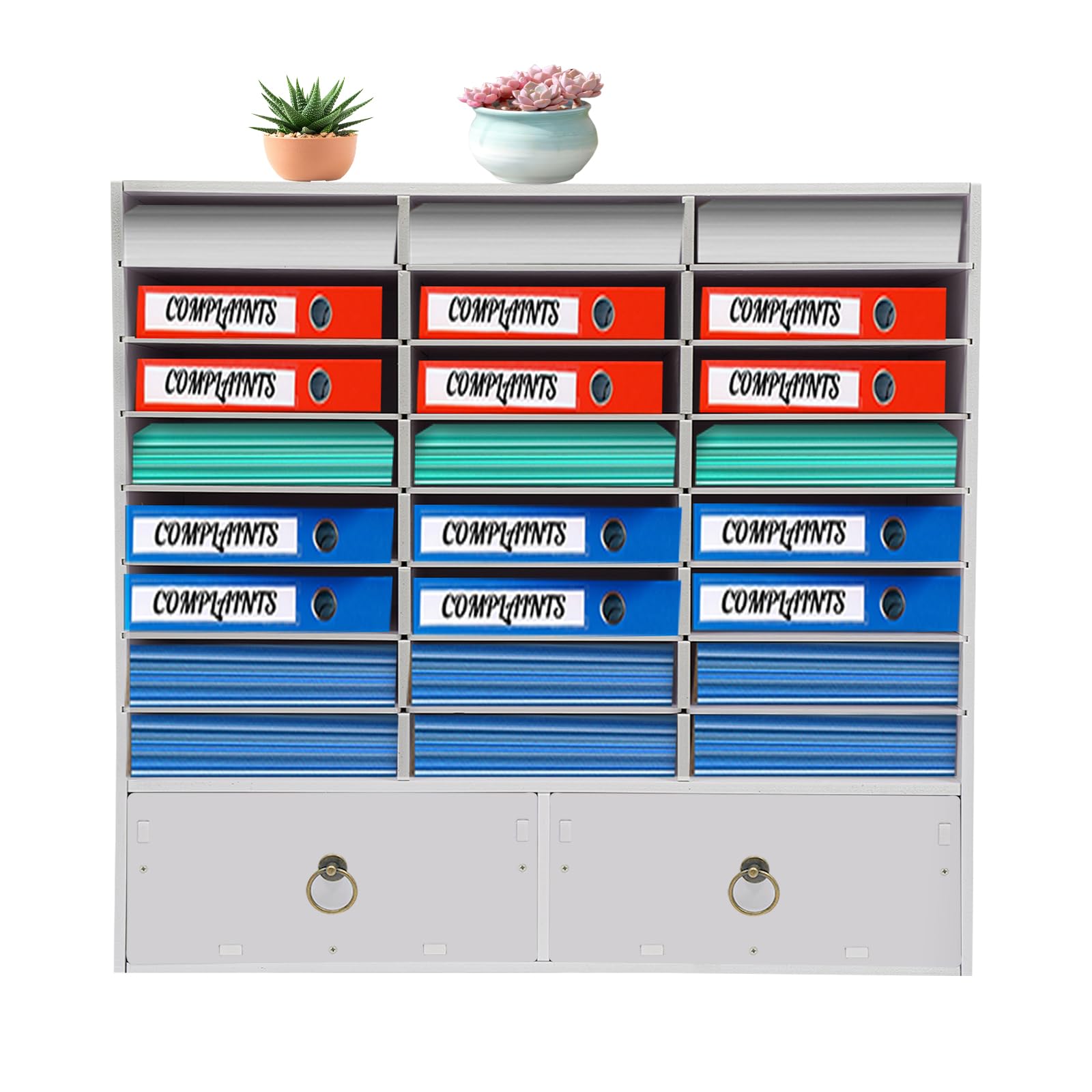 Organizzatore di classificazione dei file, 28*11,8*27,6in Letteratura Organizzatore con 24 scomparti e 2 cassetti, carta e documenti per la casa ufficio e aula (bianco)