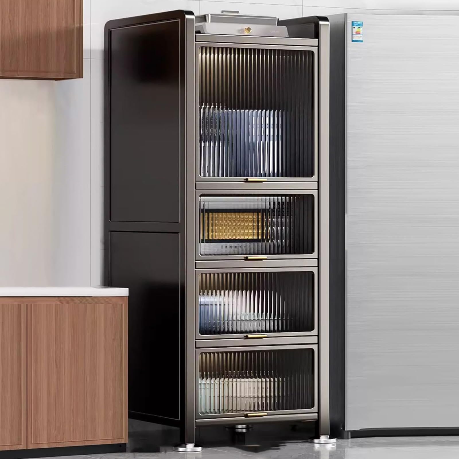 Meuble bar à café 5 niveaux, buffet avec support pour micro-ondes et tiroir