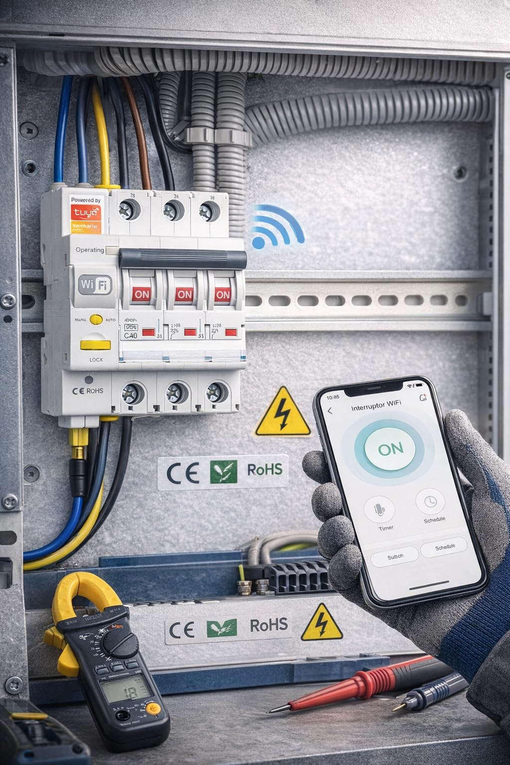 RASMACOR Interruptor Magnetotérmico Reajustable WIFI 2P 16A Curva C 6kA Compatible App Tuya Smart Domótica