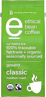 Ethical Bean Fairtrade Organic Coffee, Classic Medium Roast, Ground Coffee Beans - 100% Arabica Coffee (8 oz Bag), 0.5 Pound (Pack of 1)