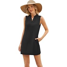 100% Linen Dress V Neck Tank Dress with Ruffle Collar & Pockets