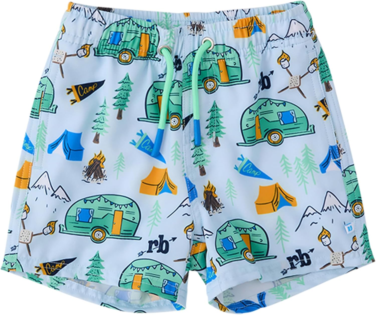 RUGGEDBUTTS Boys UPF50+ Stretch Swim Trunks - Blue Campfire Crew, 6