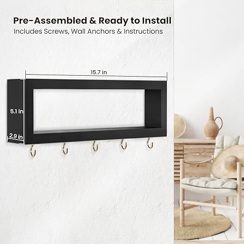 Miniatura 2 de Estante de pared con ganchos  Soporte decorativo para llaves y cartera para pared para gafas de sol, correas, bufandas y cordones  15.7 x 5.1 x 2.9