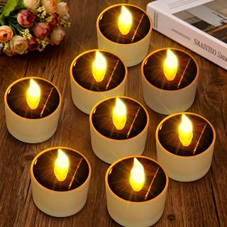 VOOKRY 8 Pcs Solar Candles Outdoor Waterproof - Solar Tea Lights Rechargeable Flickering Flameless Lamp Nightlights LED Candle Lights for Lanterns Bedroom Camping Party Home Decorations, 2.3''x2.1''