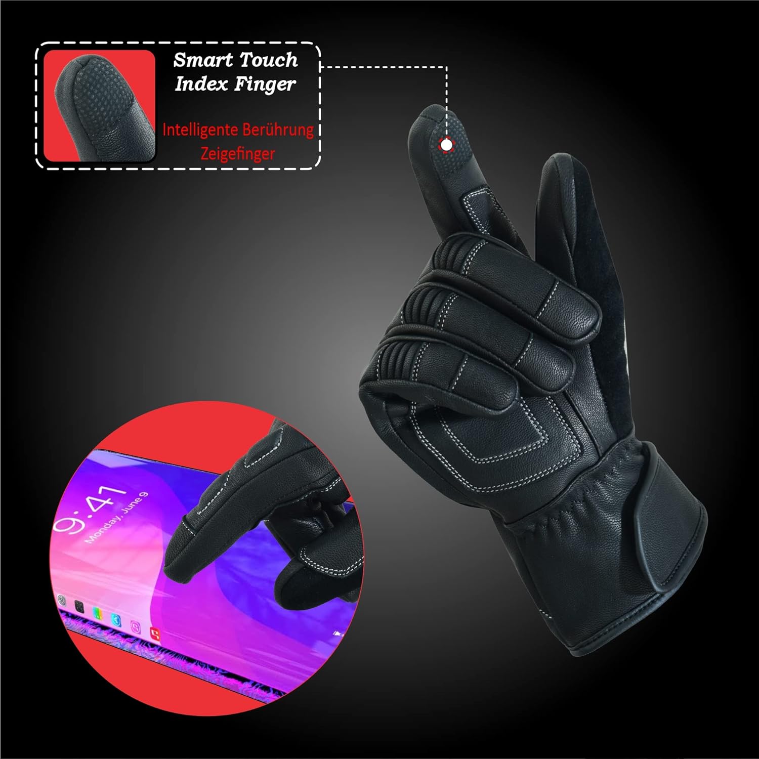 JAUNTY Motorcycle Gloves, Winter Leather Touchscreen Racing Gloves, Black, Unisex Adults, Motorcycle Enthusiasts Ambidextrous, Padded Knuckle Protection,Thinsulate,Waterproof, FIM Approved - Image 5