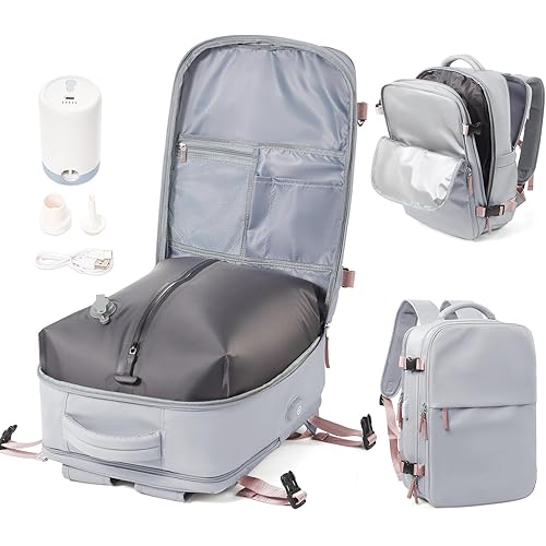 Vacuum Travel Backpack with Electric Pump for Women Men, Vacpack Seal Compression Bags Waterproof Travel Backpack Carry on Flight Approved, Air Backpack Personal Item Carry on Backpacks(Gray)