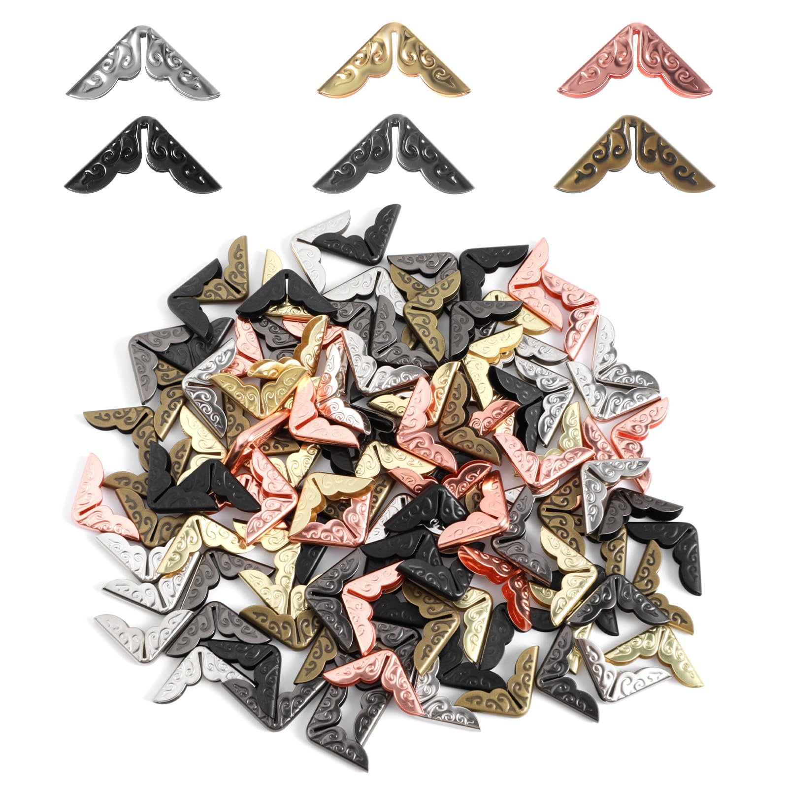 120 Pcs Metal Book Corners Protectors Scrapbook Photo Corners Covers Nootbook Protectors Vintage Triangle Decorative Trim for Diary Covers, Photo Album, Menus