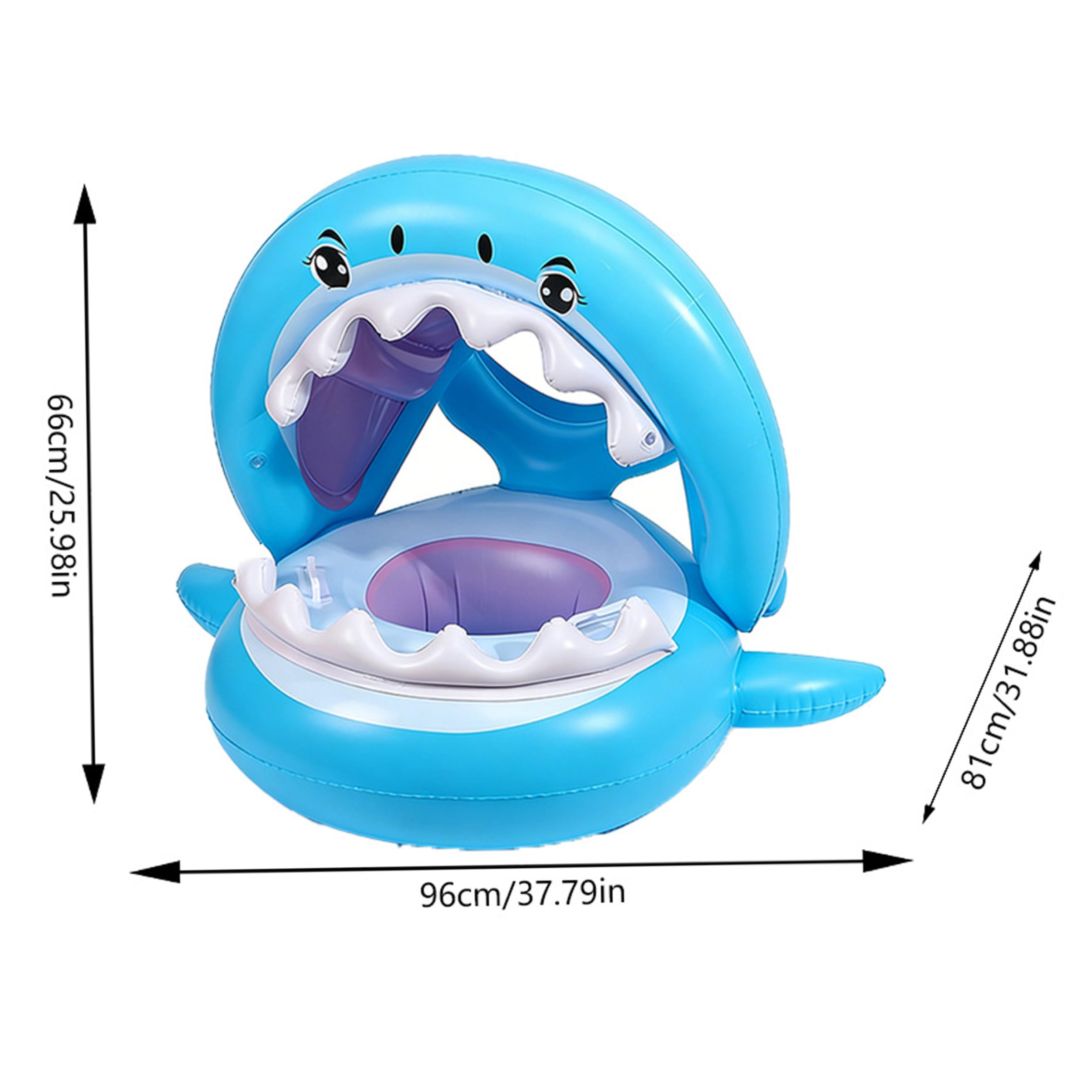 Flotador De Piscina Para Bebé En Forma De Tiburón Azul Con Dosel, Asiento Inflable De PVC Para Niños Pequeños
