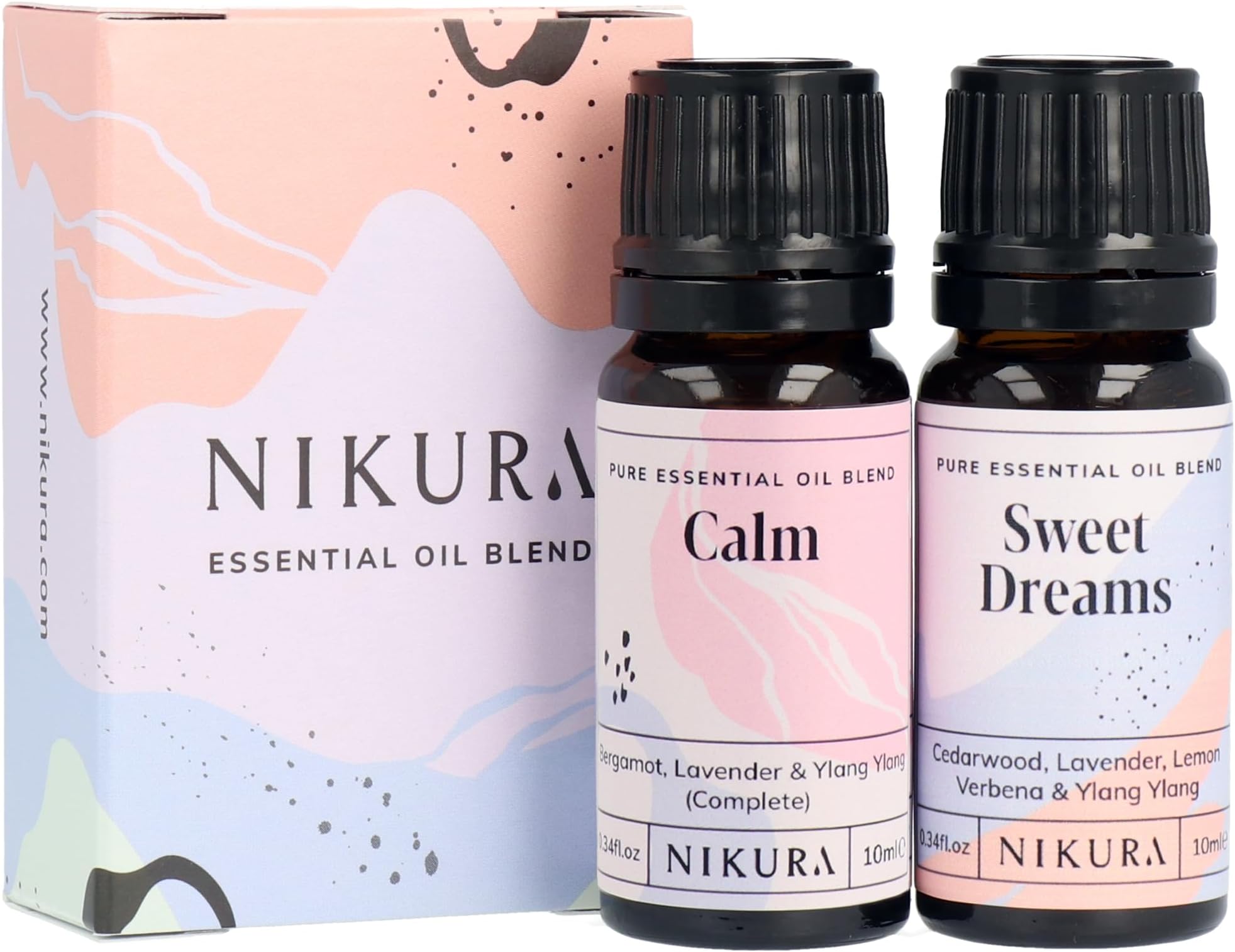 Nikura Anxiety Relief Essential Oil Blends Set - 2 x 10ml | Anti-Anxiety & Sweet Dreams | Essential Oils For Diffusers for Home, Aromatherapy | Lavender Oil for Sleep, Bergamot, Ylang Ylang for Stress