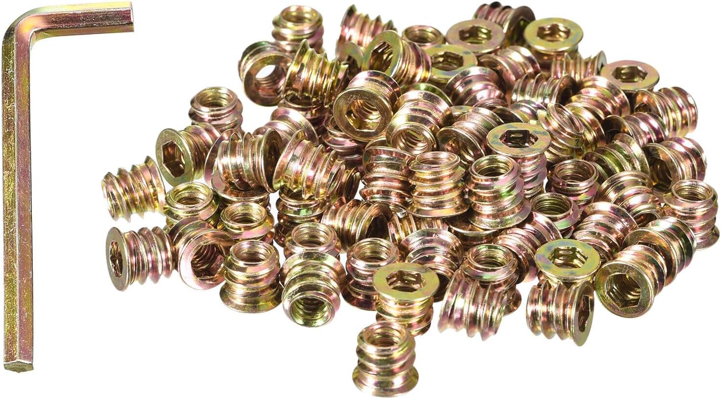 Toolparts And Accessories 1/4-20 X 10mm Threaded Inserts Nuts 100pcs Wood Insert Nuts With Hex Wrench (#CN#130824-01819)