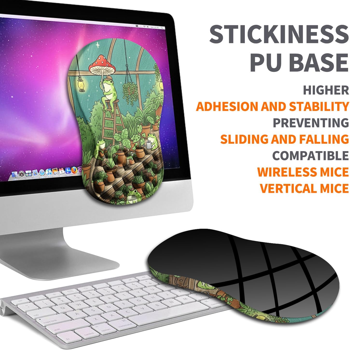 Ergonomic Joint Wrist Support Mouse Pad with Memory Foam Cushion Massage Bump, Carpal Tunnel Pain Relief Mousepad Slope Design for Wrist Rest, 11.8x7.9 in, Cute Frog