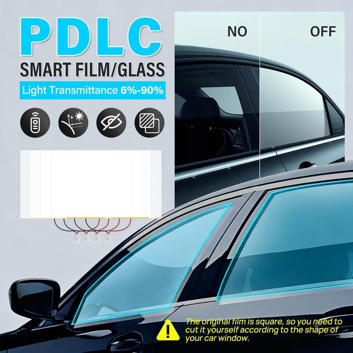 Pellicola PDLC Smart Tint for finestrini dell'auto,universale 2/4 pezzi