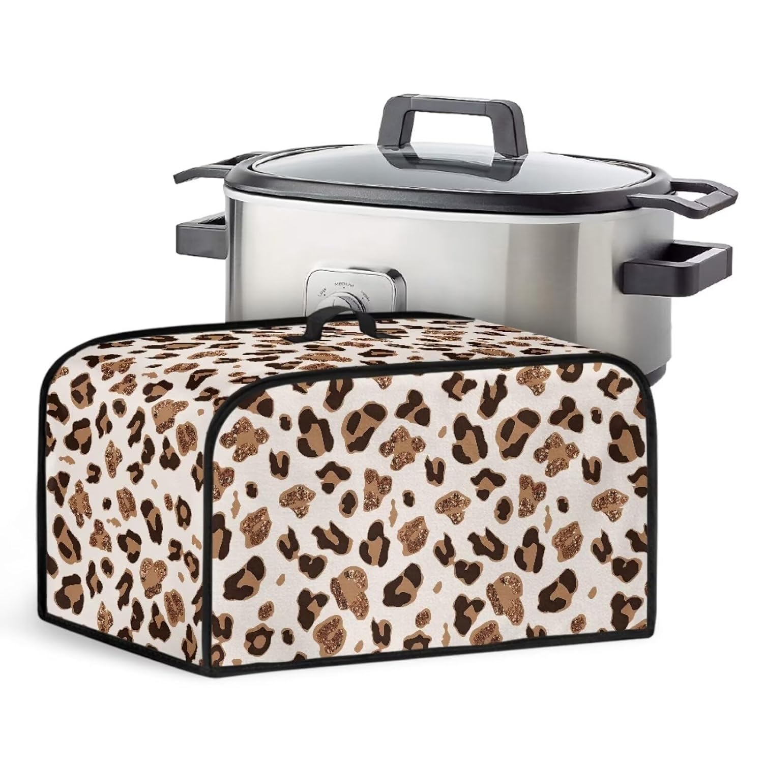 Leopard Print Crock Pots Cover Keep Appliance Clean Slow Cooker Cover Dustproof Wear-Resisting Fabric Oval Slow Cooker Case