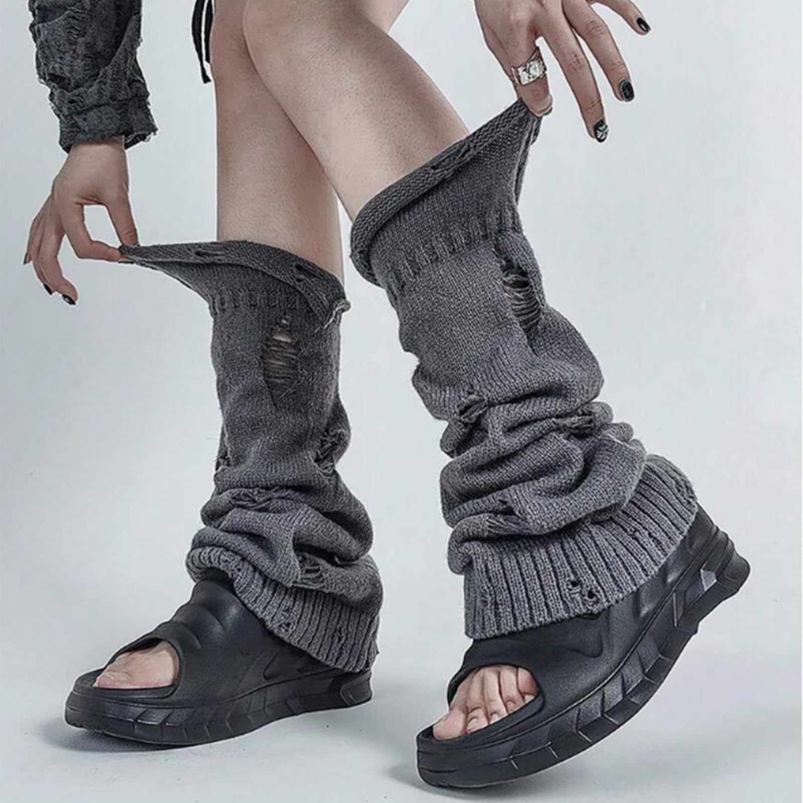 Jambières tricotées Y2K pour femmes, jambières à glissière