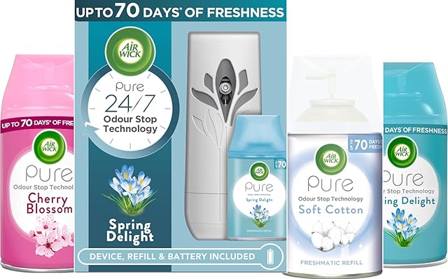 AirWick Air Freshener Freshmatic Pure Auto Spray Bundle, Mixed Fragrances - 1 Gadget + 4 Refills x 250 ml (1000 ml)
