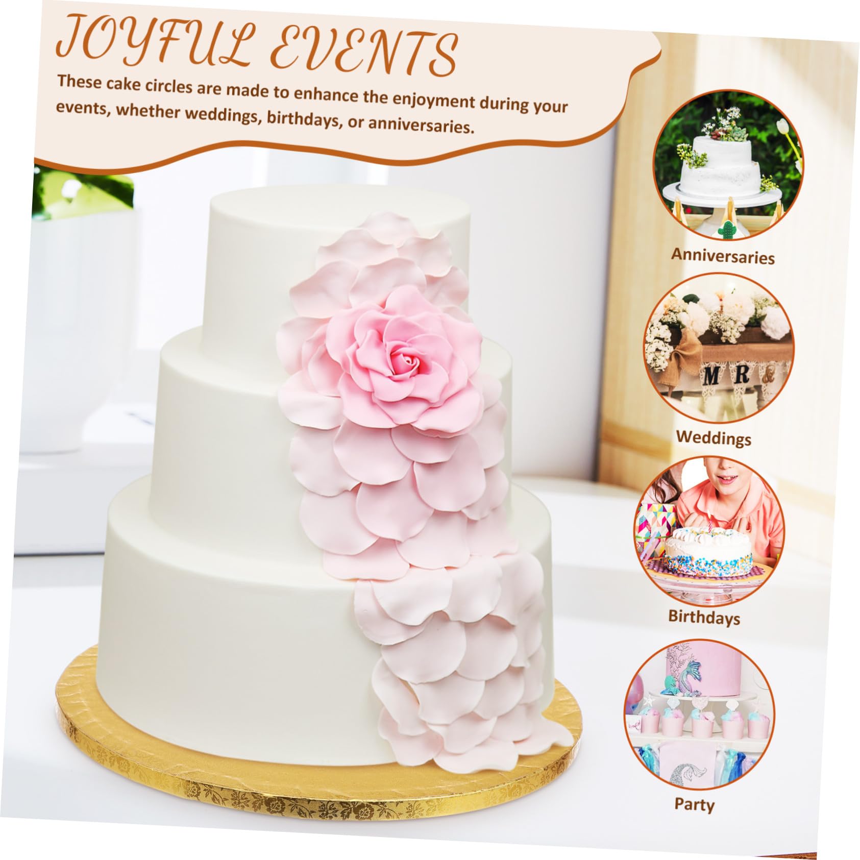 STOBAZA 10 Pièces Lot de Plateaux à Gâteaux Ronds Dorés Papier Cartonné Ondulé Stable et Élégant pour Présentoir et Décoration de Gâteaux