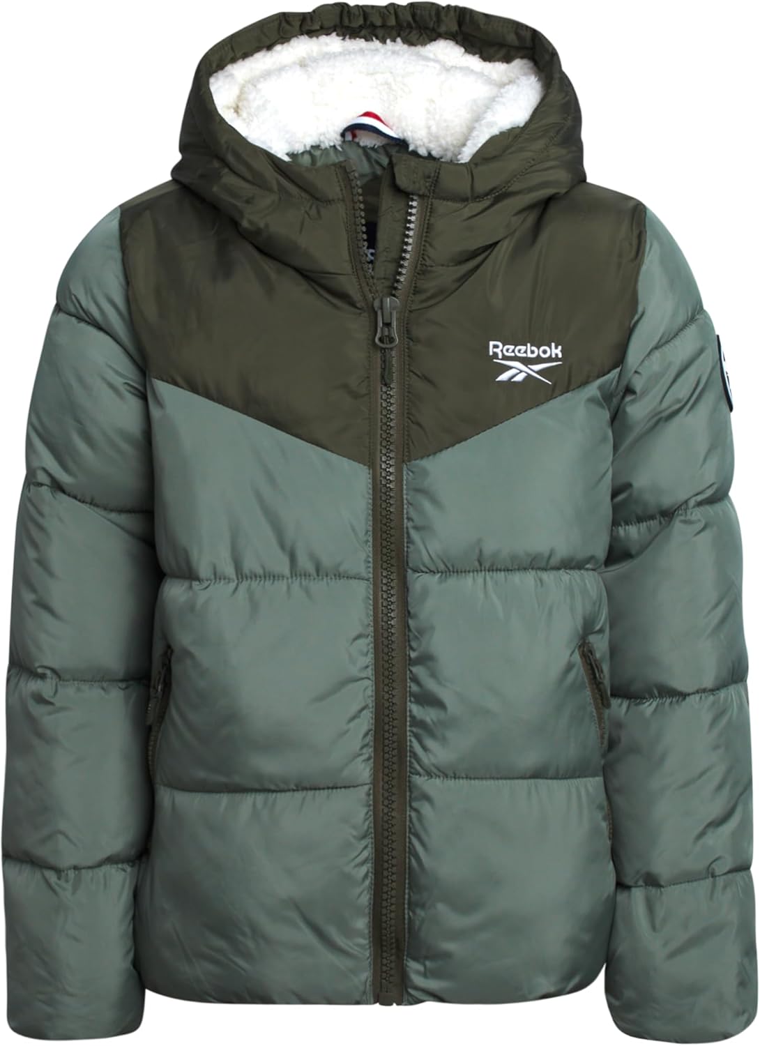 Reebok Girls Puffer Jacket - Heavyweight Poly Taffeta Insulated Zip Up Winter Coat for Girls with Sherpa Lined Hood & Pockets