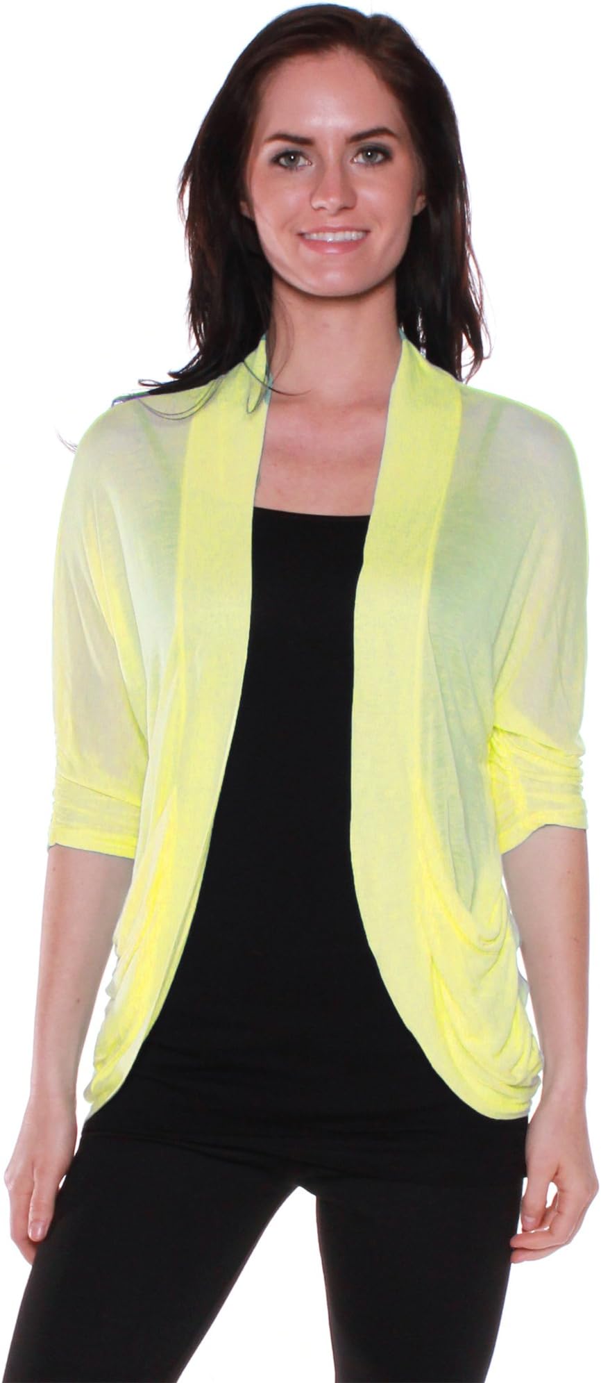 Emmalise Women's Soft Summer Spring Shawl 3/4 Sleeves Shirt Top - Yellow, L