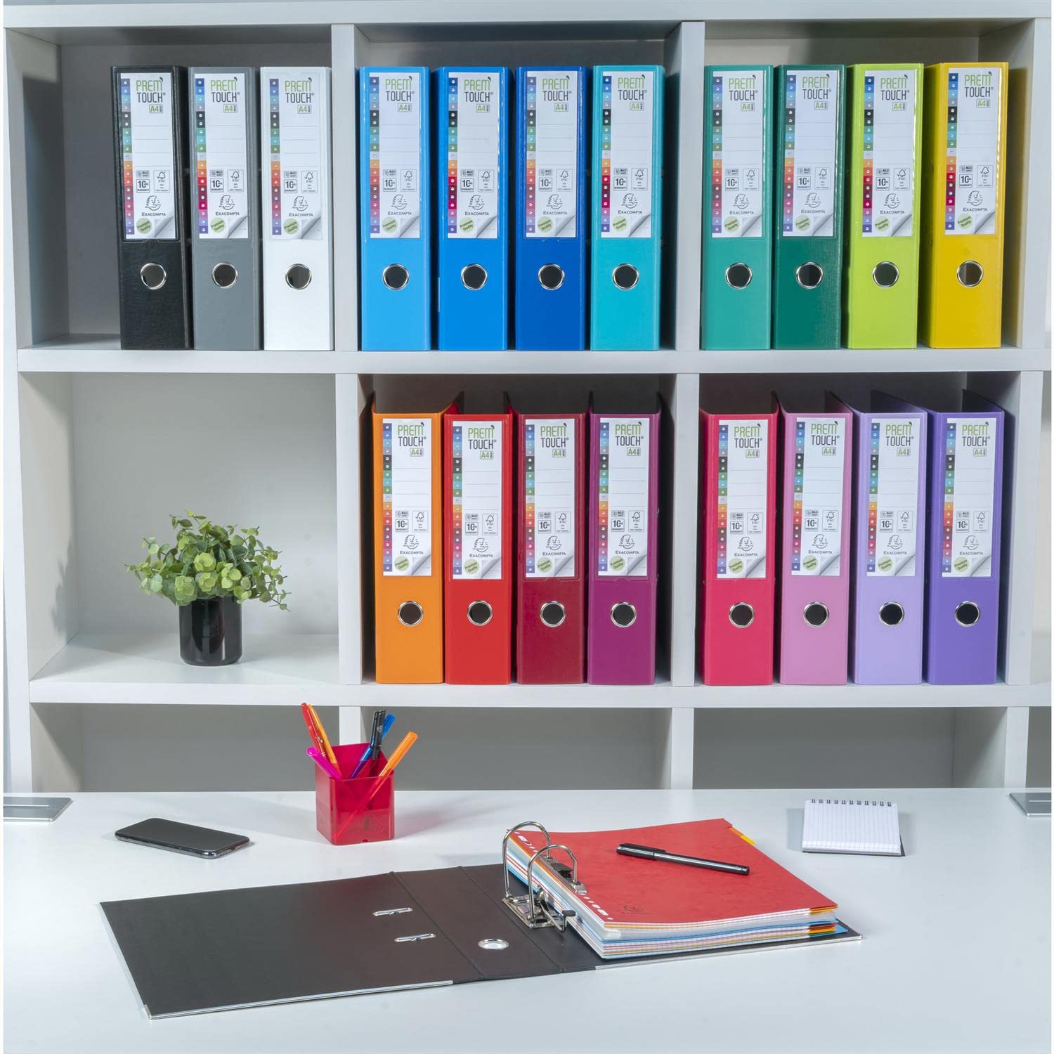 EXACOMPTA Lot de 10 Classeurs Levier Prem'Touch int et ext PP - Dos 80mm - A4 maxi Coloris Aléatoire