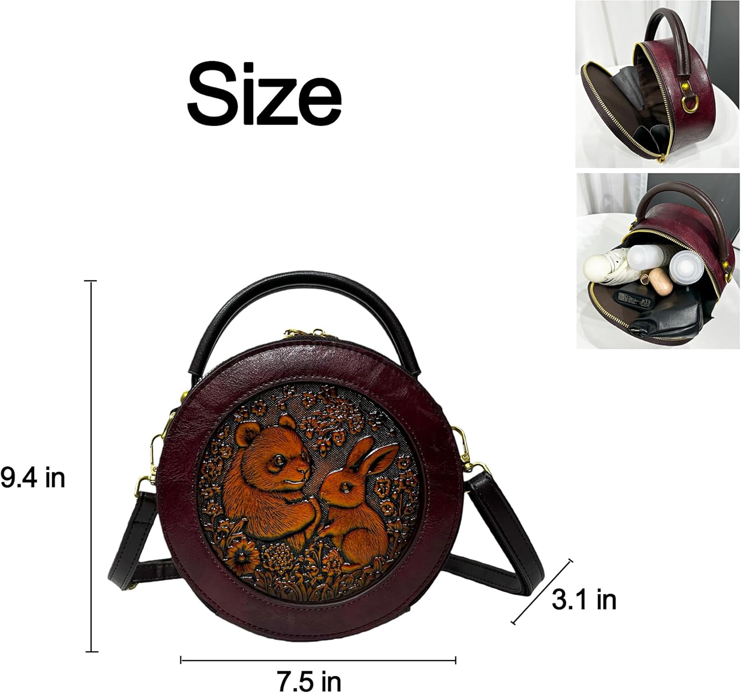 Circle Crossbody Bag for Women,Retro Rabbit Printing Handbags and Shoulder Bag,Circle Purse with Adjustable Shoulder Straps