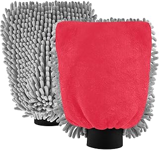 Manoplas de microfibra para lavado de coche, color rojo fluorescente, antiarañazos, para lavado de coches, cepillo de mano, paquete de 2