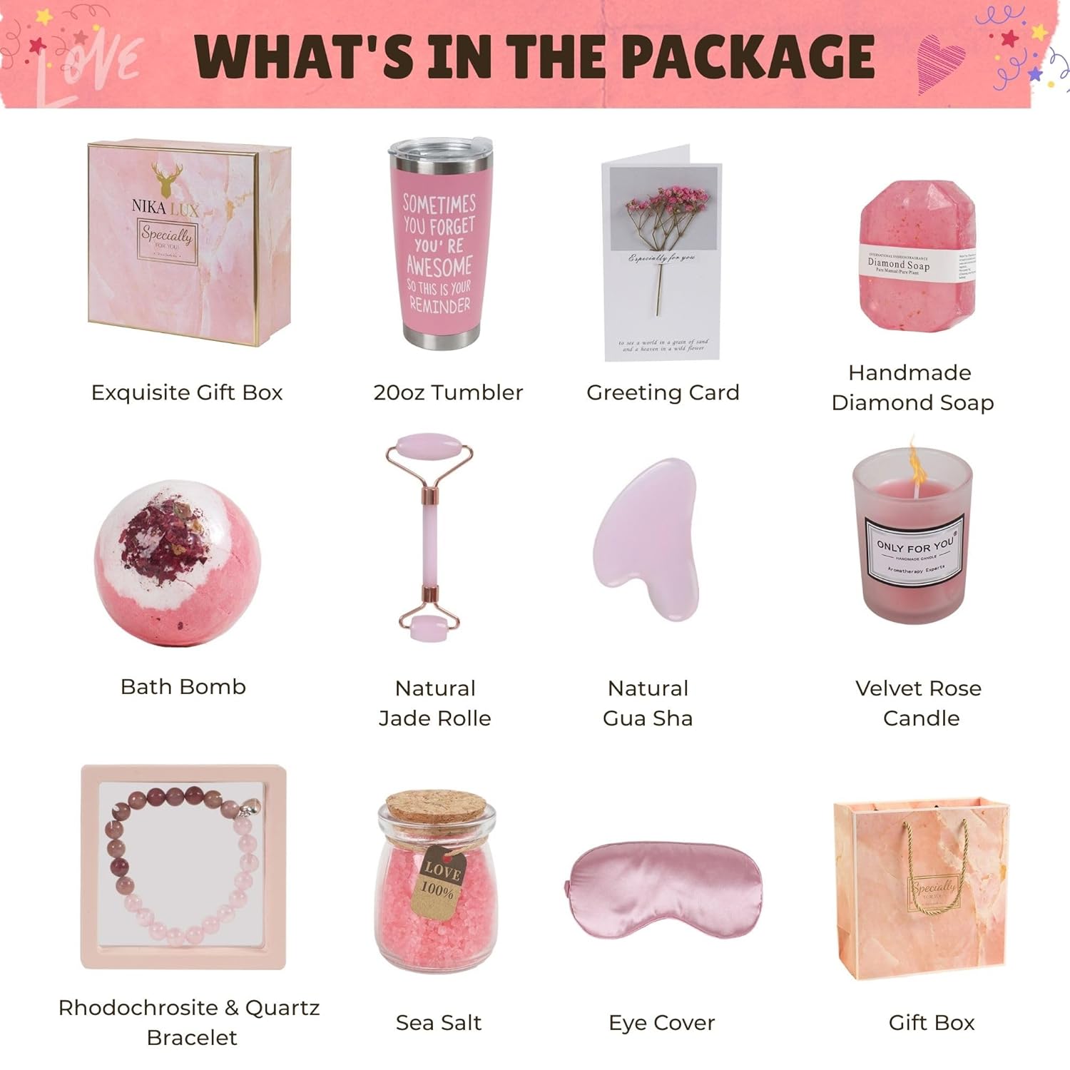12 Luxury PCS,Birthday Gifts for Women,Valentine Gift,Valentine Presents,Sister,Coworker,Wife,Girlfriend,Mom,Teens,Her,Girls Bestie Hamper,Self care packages,Gift Set,Wellness & Spa Gift Box for Women