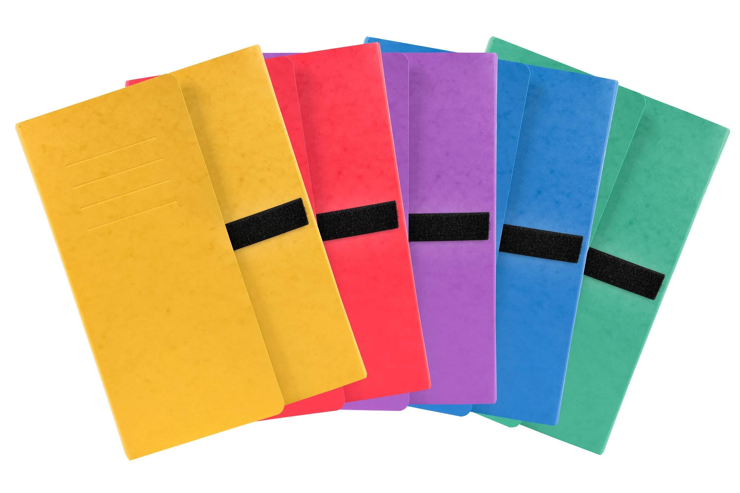 Exacompta - Réf. 740E - Carton de 10 chemises à dos extensible en carte lustrée - 3 rabats - fermeture par bande auto-agrippante/scratch - dim 24 x 32cm - pour format A4 - couleurs assorties
