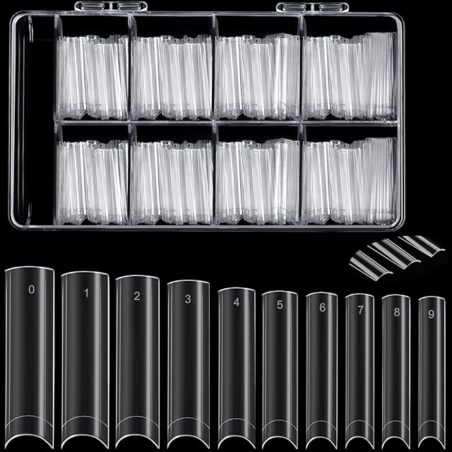 500 Pcs Extra Long No C Curve XXL Square Tapered, No Trace Straight, Half Cover False Clear Nails Tips Set for Nails Salon and Home DIY French Nail Design