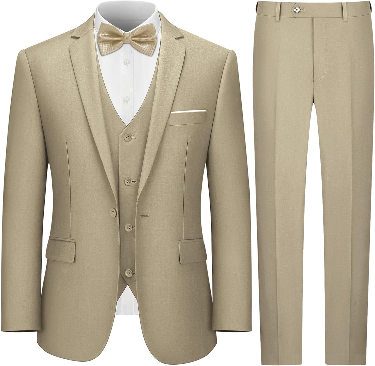 LUPURTY 3 Piece Suits for Men,Men's Suit Slim Fit,Business Solid One Button Wedding Tuxedo Blazer Vest Pants Set