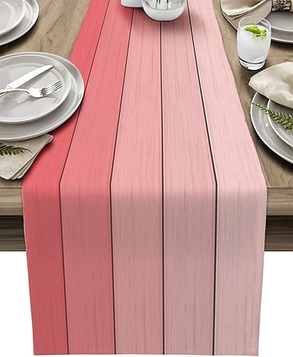 Miniatura 103 de Camino de mesa de algodón y lino estilo granja rústico retro, textura de madera de granero, color degradado marrón y gris, antideslizante,