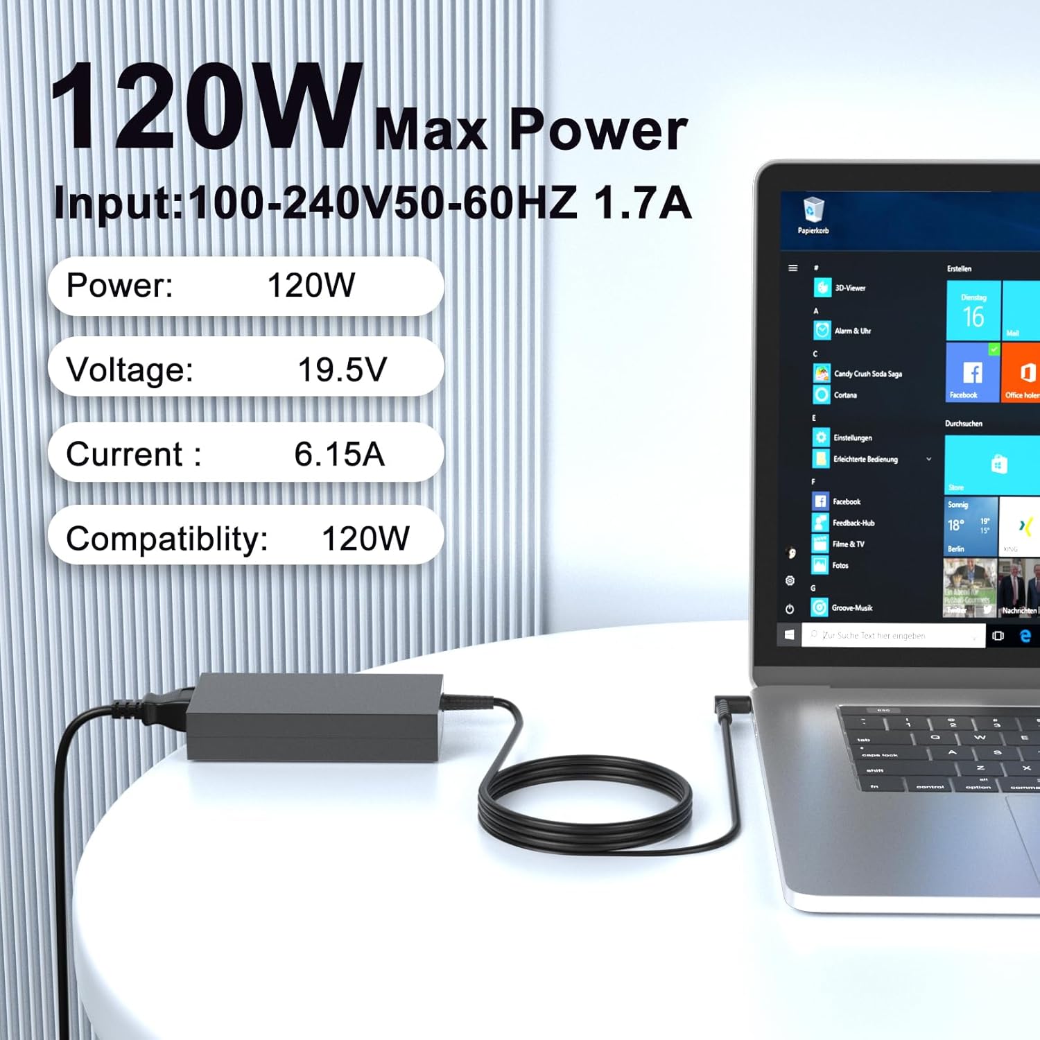 120W 19.5V 6.15A Power Supply 710415-001 L41856-001 Fit for HP USB-C Dock G5 5TW10UT 5TW10AA 5TW10AA#ABB 5TW10UT#ABA Universal Dock G2 5TW13AA HP Docking Station L41856-001 Power Cord