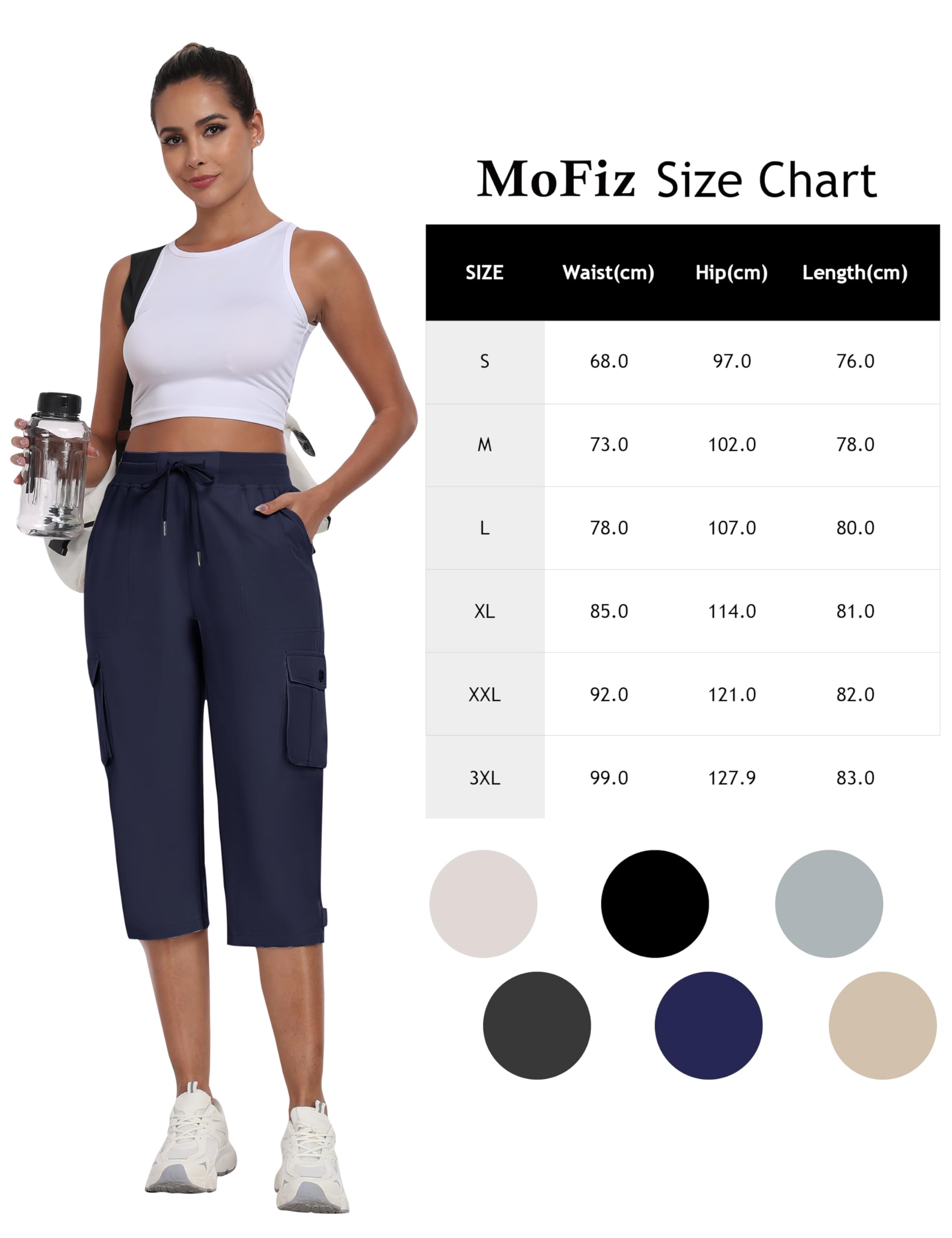 MoFiz Pantacourt Randonnée Femme Pantalon Cargo d'extérieur Léger et Respirant Pantacourt Cargo 3/4 d’été Séchage Rapide avec Poche S-3XL