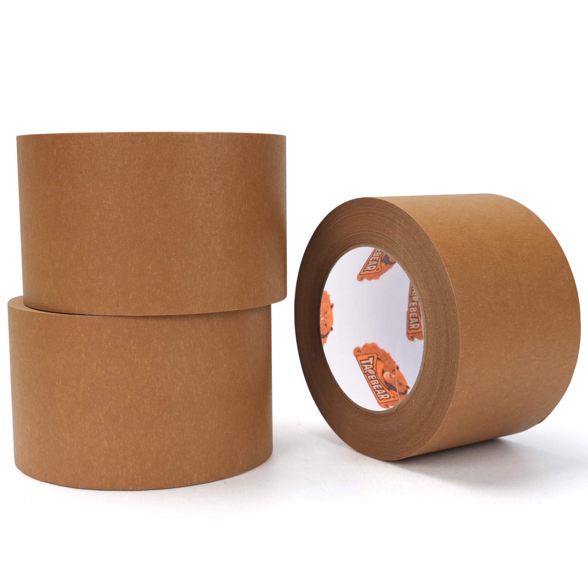 TAPEBEAR Eco-Friendly Kraft Paper Tape 76mm*55m, Biodegradable Heavy Duty Packing Tape, Recyclable Packaging Tape Self Adhesive Box Tape for Shipping, Sealing, Moving & Masking, 3Rolls