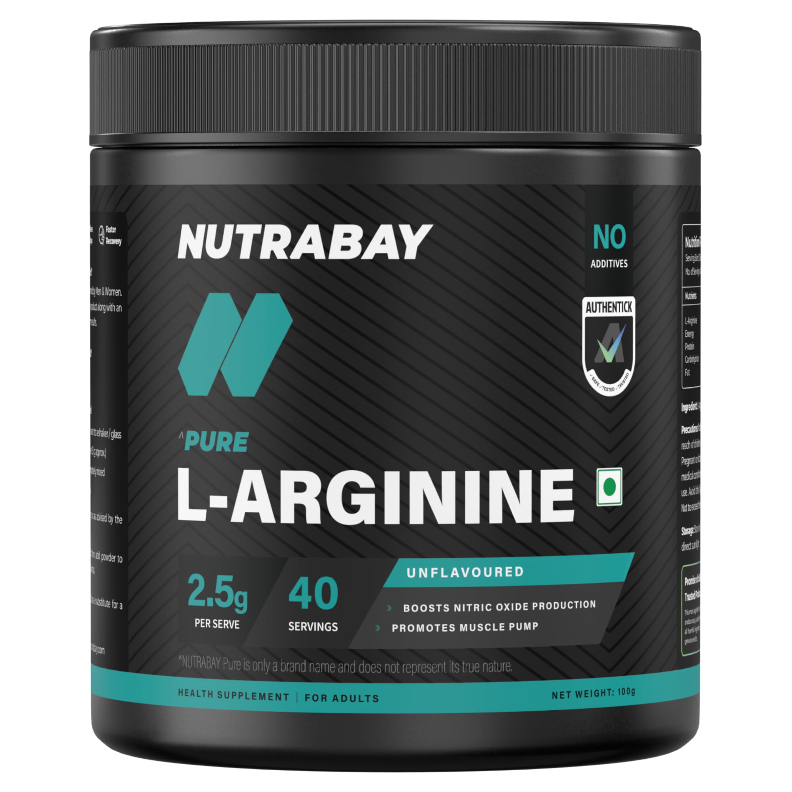 Nutrabay Pure 100% L-Arginine Powder - Muscle Building Amino Acid, Faster Recovery, Reduce Fatigue & Build Endurance, Pre Workout supplement for Men & Women - 100g, Unflavoured-image-24