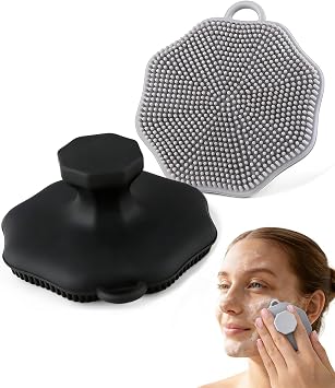 2pcs Lymphatic Drainage Brush, Handheld Silicone face Scrubber for Women Men, for Daily Care, Suitable for Sensitive, Delicate and Dry Skin Black + Grey