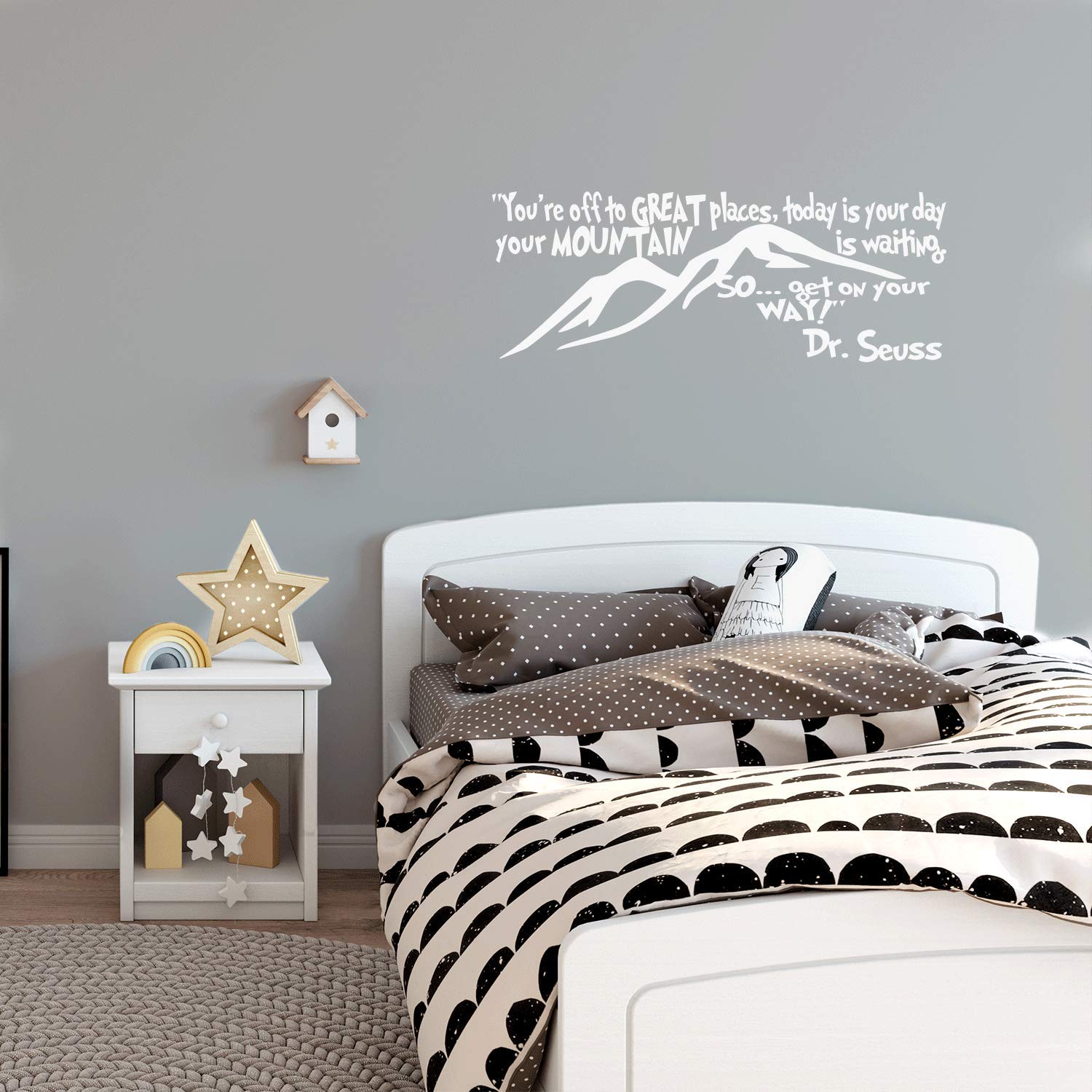 Imprinted Designs You're Off to Great Places. Dr Seuss Quote Vinyl Wall Decal Sticker Art (Black, 15" X 42") (White)