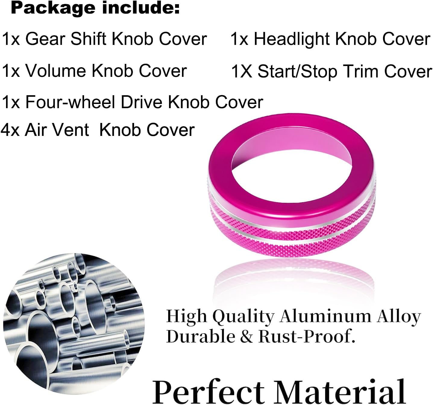 for Ford Bronco Sport 2025 2026 Up (NOT FIT Bronco) Interior Accessories Central Console Switch Button Cover Headlight Volume 4WD Gear Shift Air Vent Knob Cover Decor Alloy 9Pcs (Pink) image 3