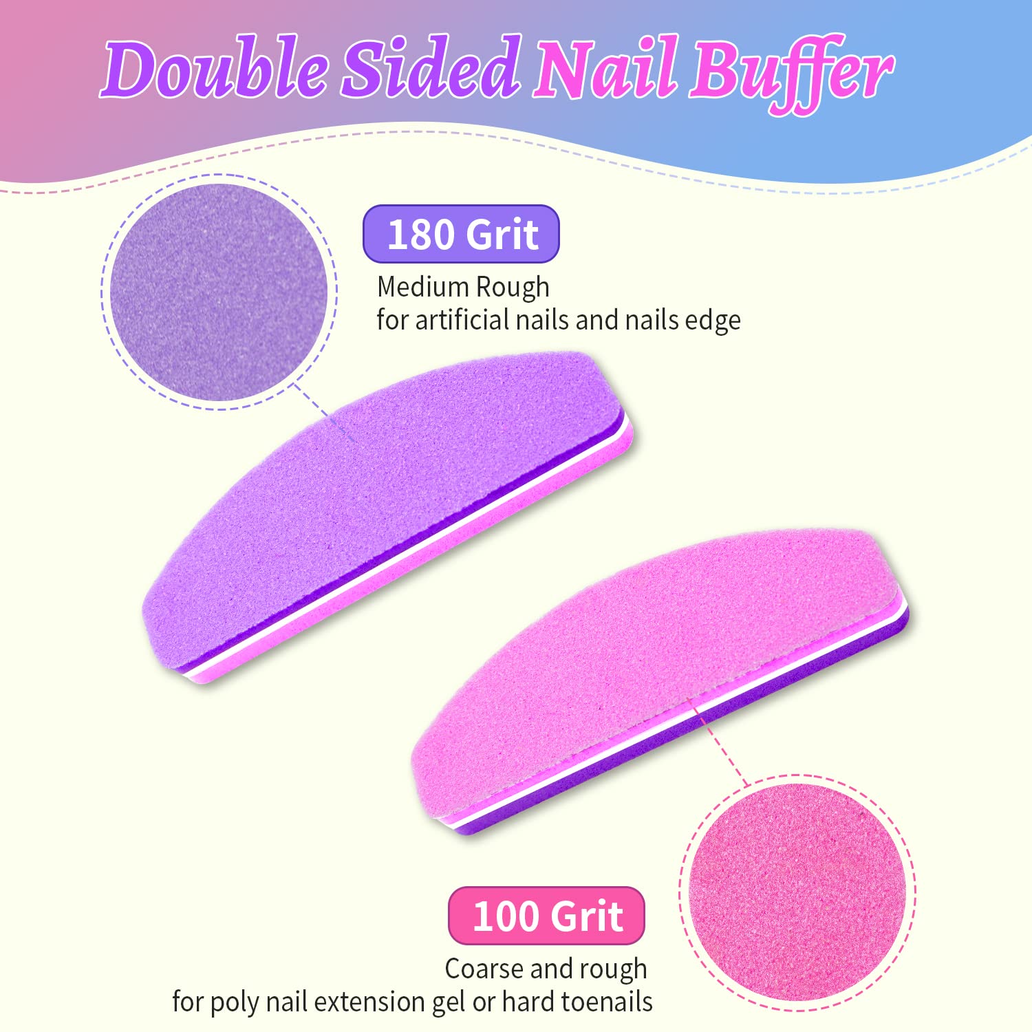 20 Pezzi Buffer Unghie Professionale, Buffer Blocco per Unghie in Gel Acrilico Naturale, 100/180 Buffer per Levigatura per Smalto in Spugna a Doppia Faccia (Rosa & Viola)