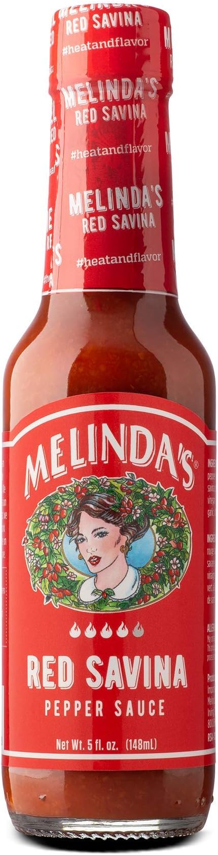 Melinda’s Red Savina Pepper Hot Sauce - Craft Extra Spicy Habanero Hot Sauce - Made with Fresh Ingredients, Red Savina Peppers, Vinegar, Carrot, Onion - 5oz, 1 Pack